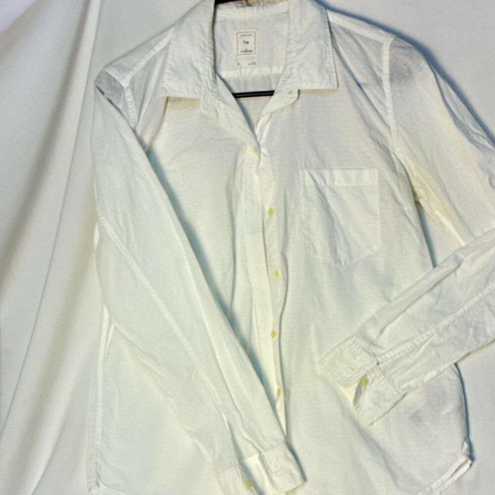 Gap Women’s White Solid Woven Cotton Collared Long Sleeve Button-Up Shirt S